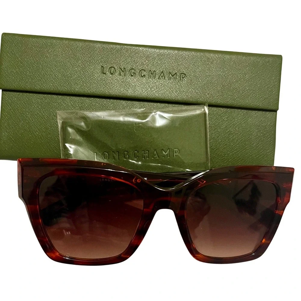 Longchamp Medallion 52mm Rectangular Sunglasses Striped Red NWT